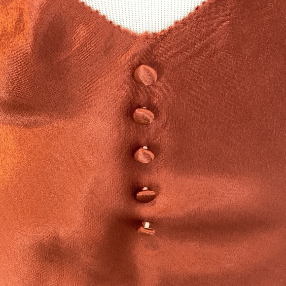 If By The Sea NWT Anthropologie Maxi Dress Button Back Train Detail Copper Sz S - Picture 13 of 16
